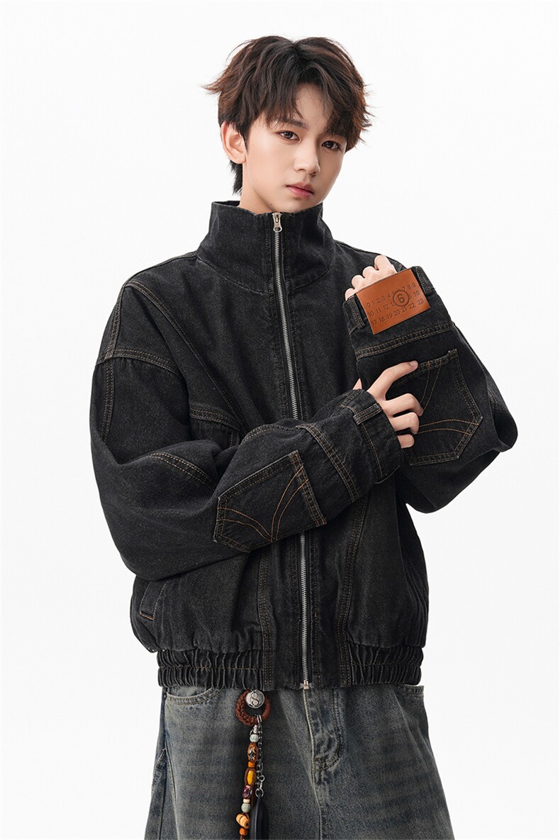 水洗复古牛仔外套倒装分割美式立领夹克男5Q1131-TP85148,男装夹克,电商A102