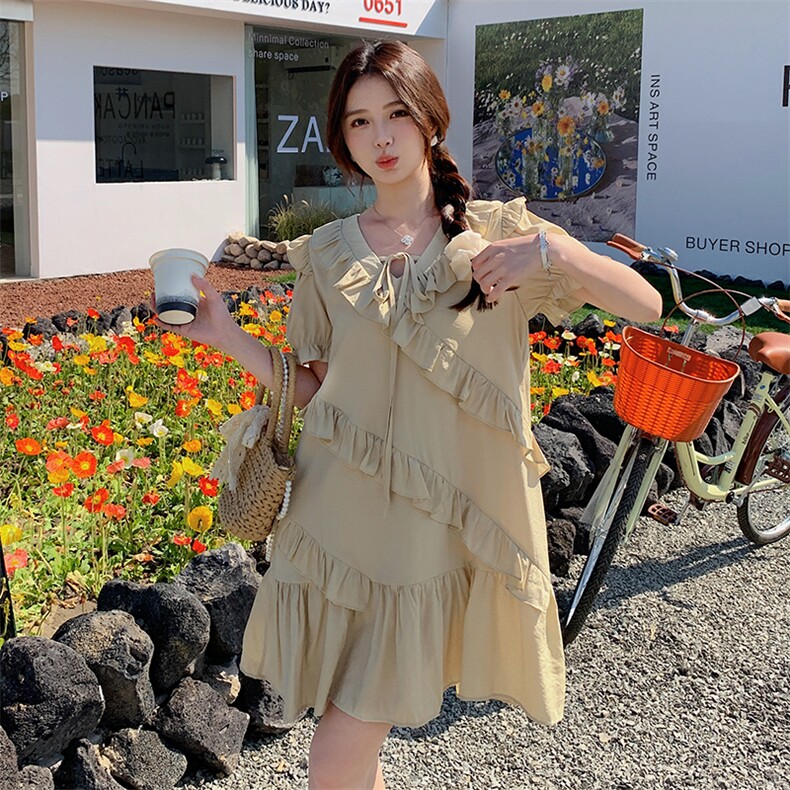 夏季新品主推设计感木耳边连衣裙2C2851805P120K178,女装连衣裙,2C285