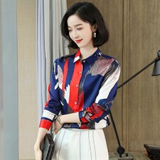 真丝衬衫女重磅桑蚕丝上衣2024春装设计感气质时尚印花色A3509，女装衬衫，阿舍尔精品
