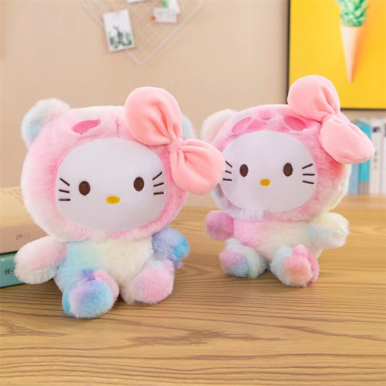 彩色站款凯特猫	兔毛，郎扩毛绒玩具厂