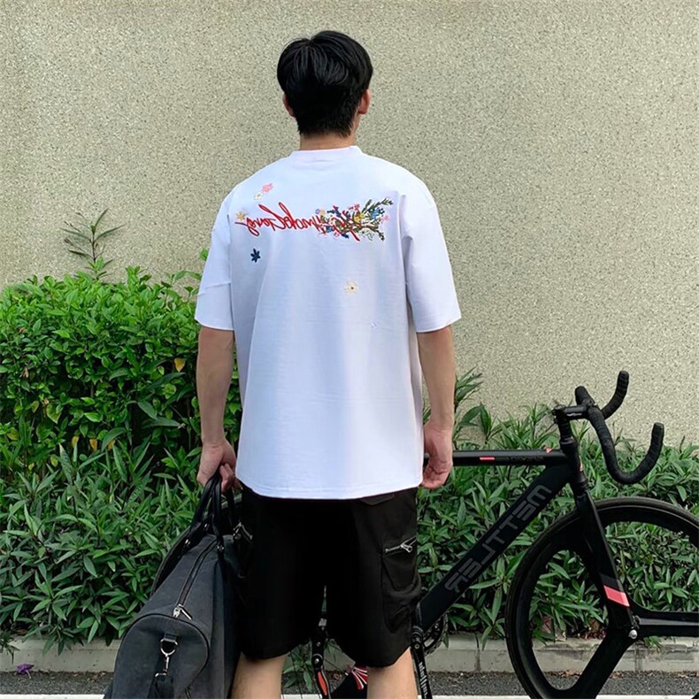 万针全刺绣工艺抖音得物高品质260克重磅纯棉双纱美式高街短袖T恤,男装T恤,电商A486