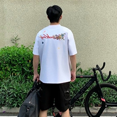 万针全刺绣工艺抖音得物高品质260克重磅纯棉双纱美式高街短袖T恤，男装T恤，电商A486
