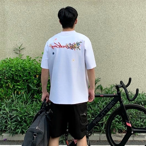万针全刺绣工艺抖音得物高品质260克重磅纯棉双纱美式高街短袖T恤图片