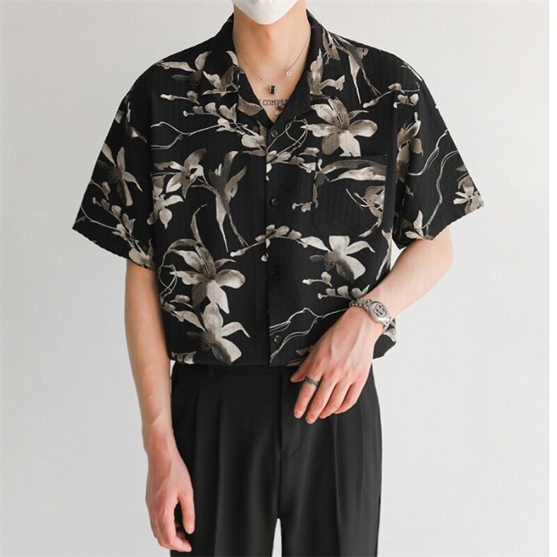 夏威夷沙滩衬衫男短袖夏季美式复古扎染痞帅冰丝花衬衣CS538-P35,男装衬衫,星座302B-2