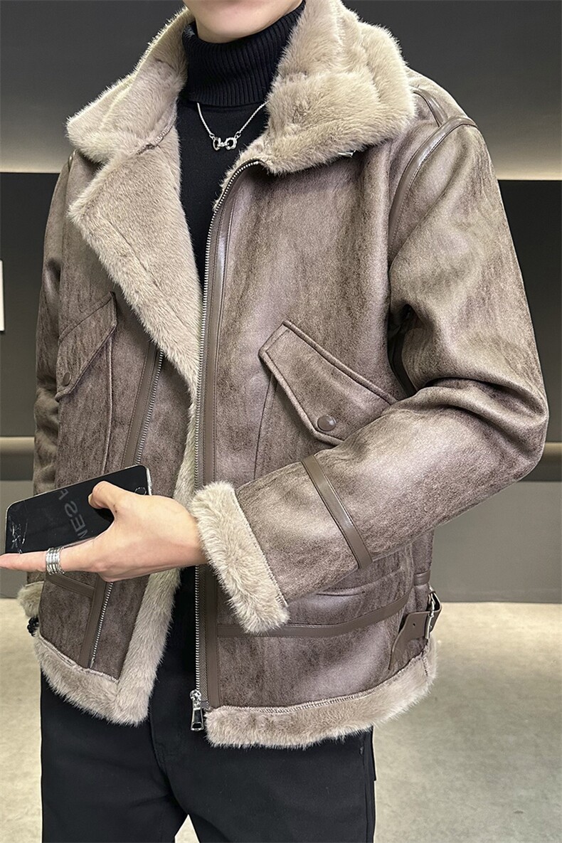 店主风新款皮毛一体男士保暖外套加厚翻领夹克棉衣8905-p255,男装棉衣,星座815-1（原A203A）