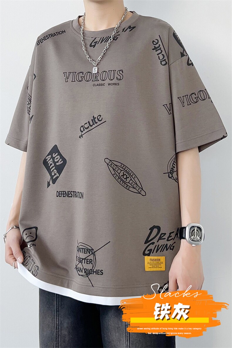 冰氧仿短袖港风白墙夏季体恤休闲百搭趣味印花男上衣TC3156-P25,男装T恤,星座717
