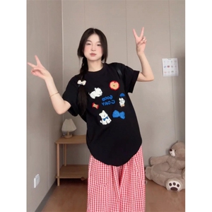 H0556-P35毛巾绣设计感小众宽松短袖t恤夏季图片