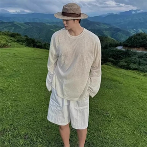 新贵老钱风长袖薄纱罩衫t恤男款夏季慵懒松弛高级感内搭打底上衣图片