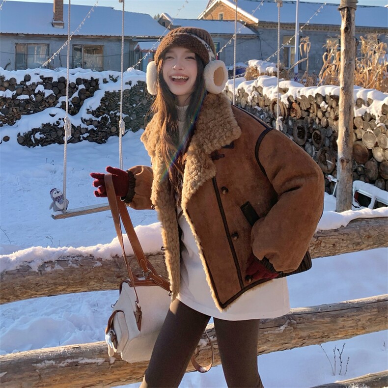 现货！仿羊羔毛外套皮毛一体机车服8759-P225-K315,女装短外套,2B222