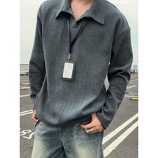雪尼尔复古麦穗纹翻领大码长袖T恤T24532特P33T24532J加绒特P38，男装T恤，电商A001-1