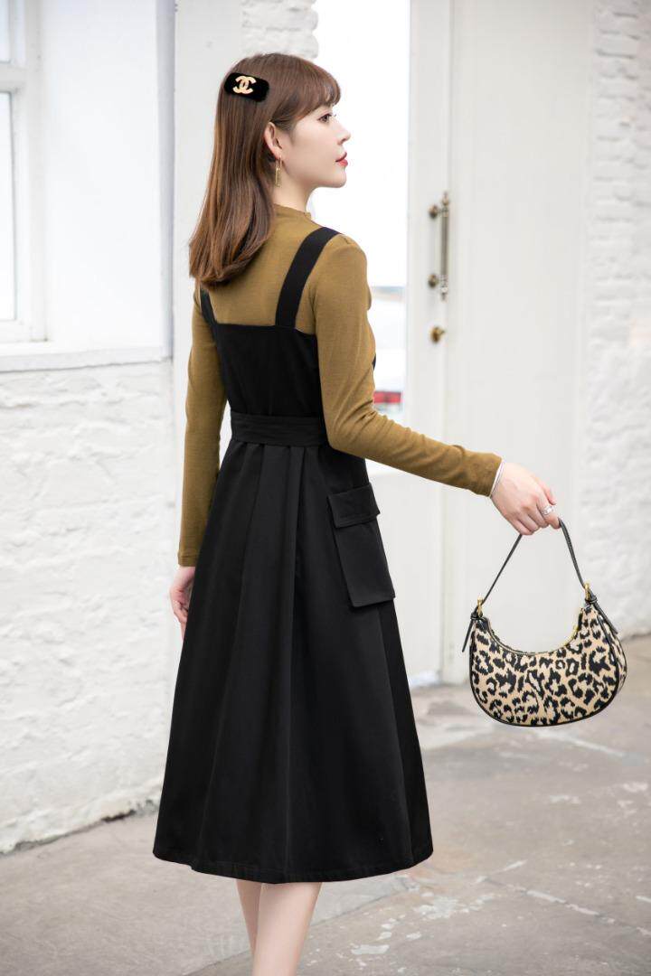 【现货】秋季都市丽人韩版黑色背带裙，其它，水锦红