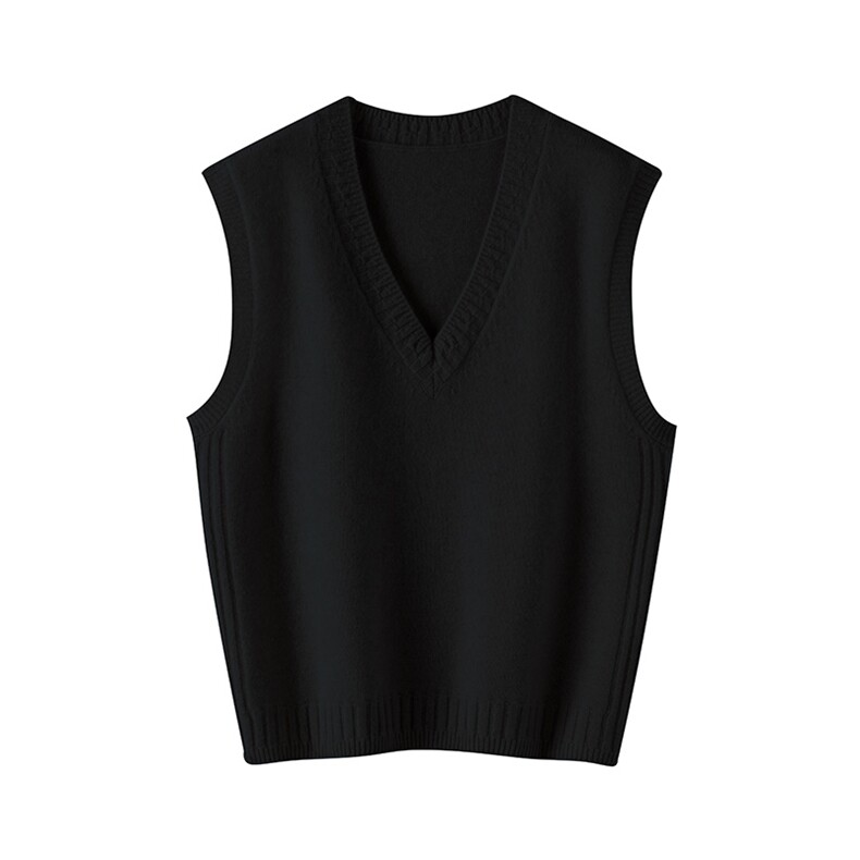 软糯宽松~V领套头无袖纯色山羊绒针织马甲女背心坎肩秋冬羊毛马夹，女装马甲，亿嘉羊绒