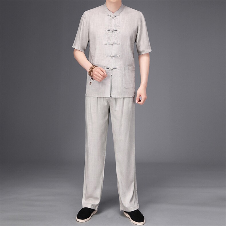 唐装太极服中式刺绣立领风短袖套装时尚爸爸装SF9780-P125图片
