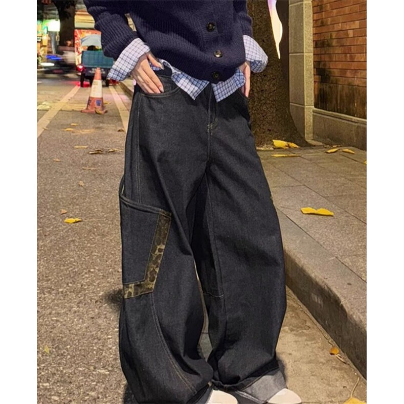美式复古破洞弯刀牛仔裤男女秋冬宽松阔腿裤工装裤休闲裤N1031,男装牛仔裤,星座1116A（原606A-3）