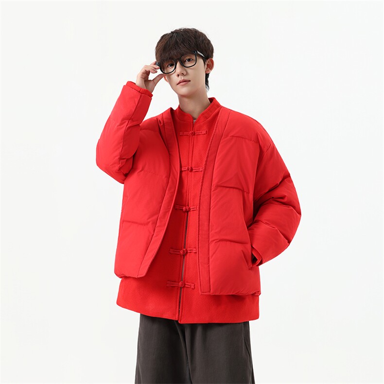 中式唐装男款冬季加厚风汉服青红色立领休闲外套A33-P158，男装民族服装，星座816A（原B366）