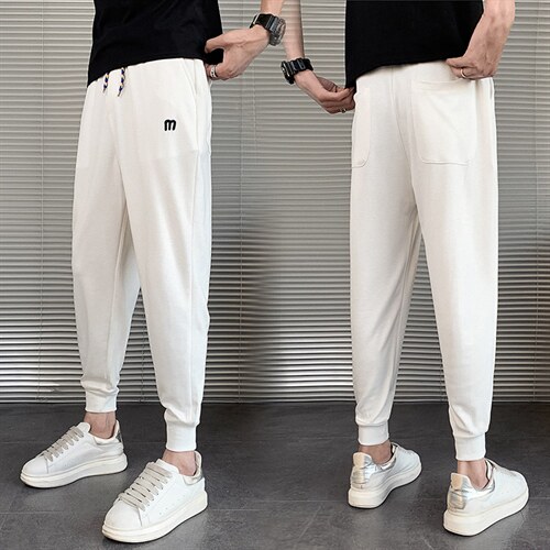 休闲裤男秋季新款韩版修身网红同款束脚裤刺绣针织运动长裤哈伦裤，女装休闲裤，电商A327