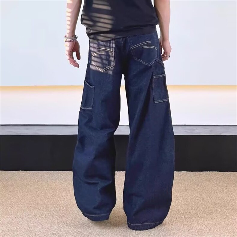 美式复古水洗做旧牛仔裤男女直筒宽松潮牌痞帅阔腿拖地弯刀裤子,男装牛仔裤,星座302B-2