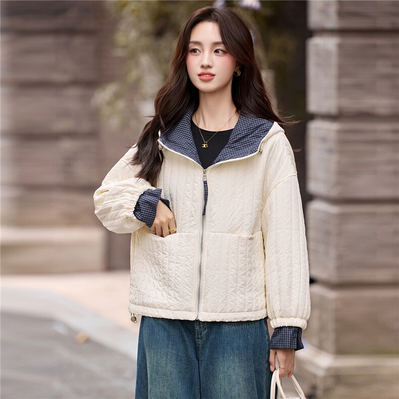 现货2025冬装新款连帽撞色时尚休闲女士棉衣棉服,女装棉衣/棉服,木子恋
