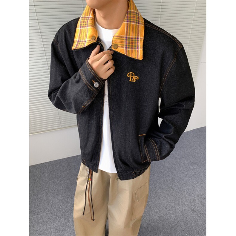 现货得物二开复古拼接牛仔外套小众工装休闲短款夹克JK1254-P85,男装工装外套,星座1103-3