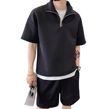 社会风秋纯色套头宽松休闲两件套装潮男B297-7725-P105控148，男装休闲套装，电商B297