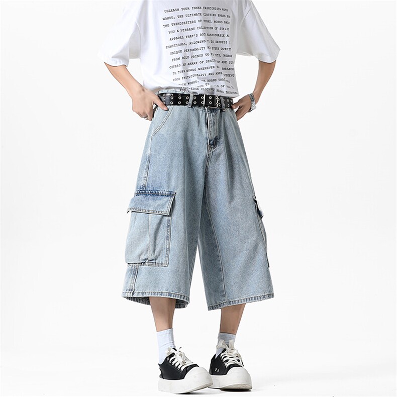夏季2025新款美式大口袋7分牛仔裤阔腿裤xz906-1-K1270P58控88,男装牛仔裤,星座906-1（原电商a316-2）