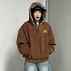豹纹双面穿棉服连帽设计感麂皮绒短款男女冬夹克棉衣MY275P89，男装夹克，星座1013-5