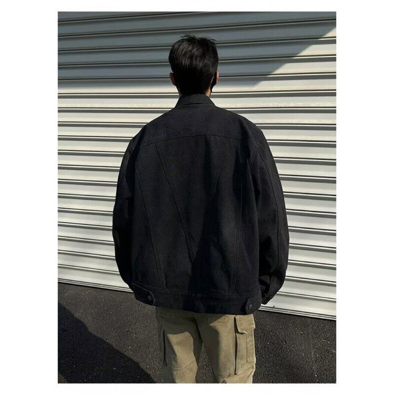 男士夹克外套春季2025新款高级感韩版潮流斜纹辑明线短款翻领工装,男装夹克,星座506