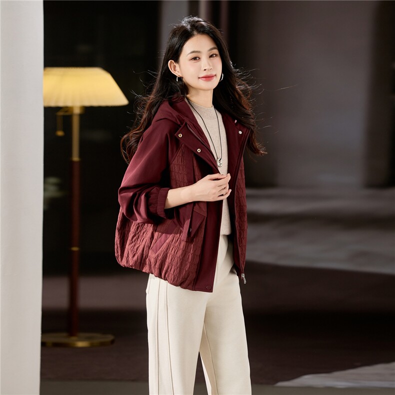2025冬装新款拼色短款夹棉外套,女装棉衣/棉服,梦芯尔