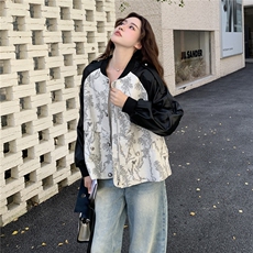 拉链中式纽扣棒球服常规女秋季短款时尚外套小众韩版春秋牛仔时尚，女装皮衣，2C057