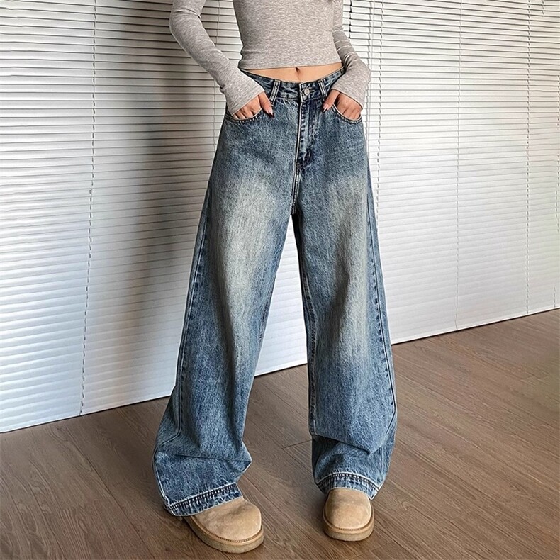 美式复古水洗渐变牛仔裤女cleanfit高街直筒裤子百搭长裤,男装牛仔裤,星座1210-1