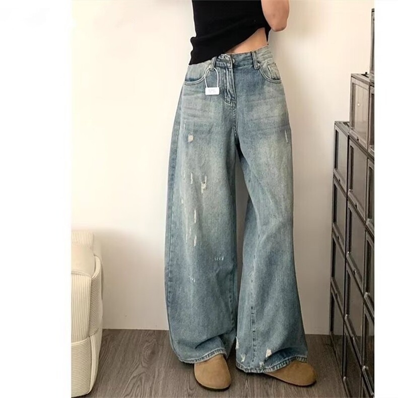 秋冬美式复古时尚辣妹阔腿裤女百搭显瘦牛仔裤 NY753图片