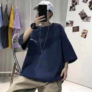 T06常年款男士休闲字母印花T恤衫外套圆领半袖五分袖TEE男女中性图片