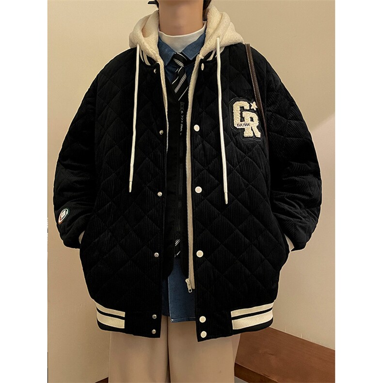 冬款加棉休闲毛巾绣棉服潮假两件连帽外套男士8135-P140控价178,男装棉衣,电商A441-1