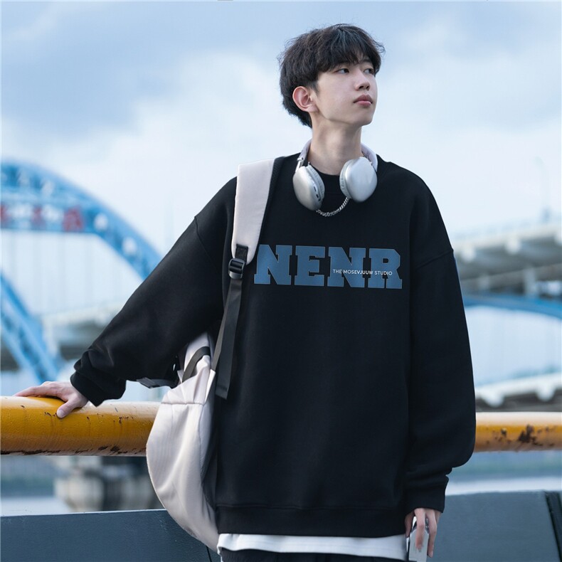 圆领卫衣男潮牌字母印花卫衣学生休闲简约无帽卫衣外套青少年，女装短外套，星座715-4