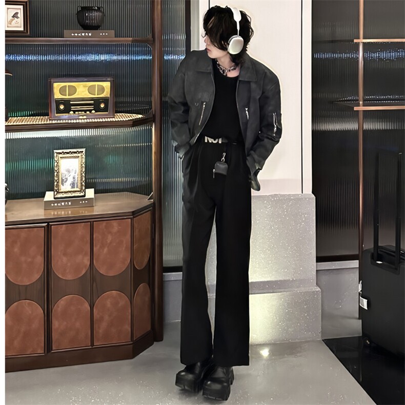 粉色皮衣外套男秋季高级感痞帅飞行员猎装美式机车服夹克男模穿搭,男装夹克,星座910-5