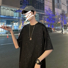 现货M-5XL港风亮片满天星短袖T恤男加大码夏季T2111/P20，男装T恤，星座223（原229-2）