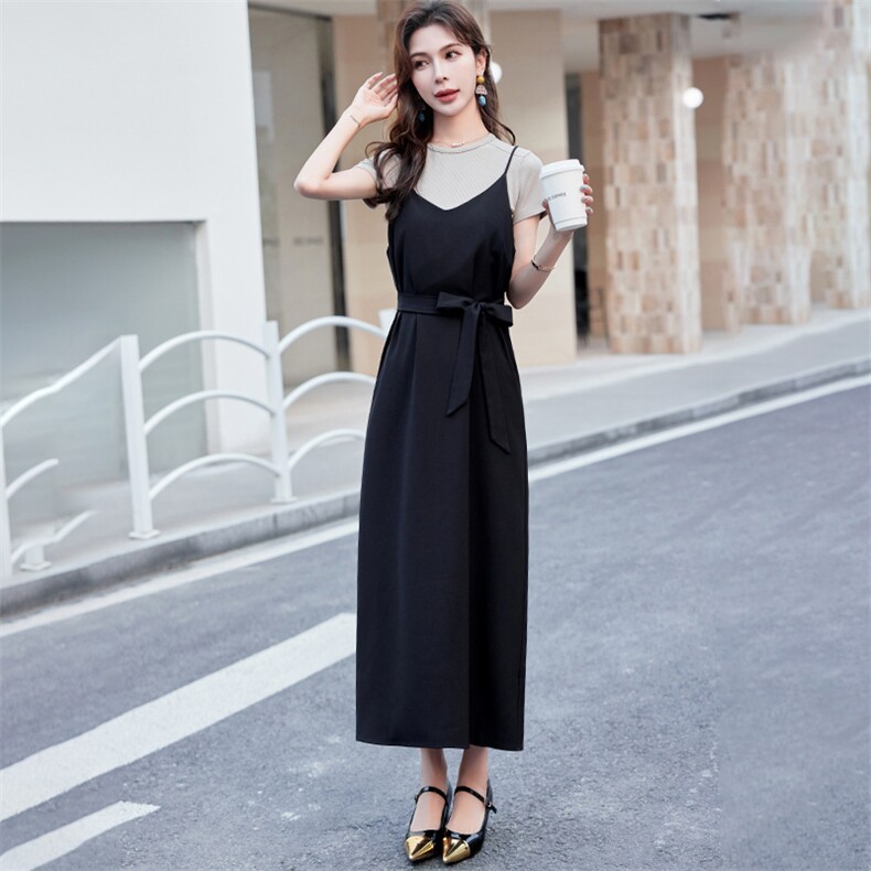 时尚直筒连衣裙套装女夏季小个子2024年新款t恤两件套高级感显瘦，女装连衣裙，浙宝029