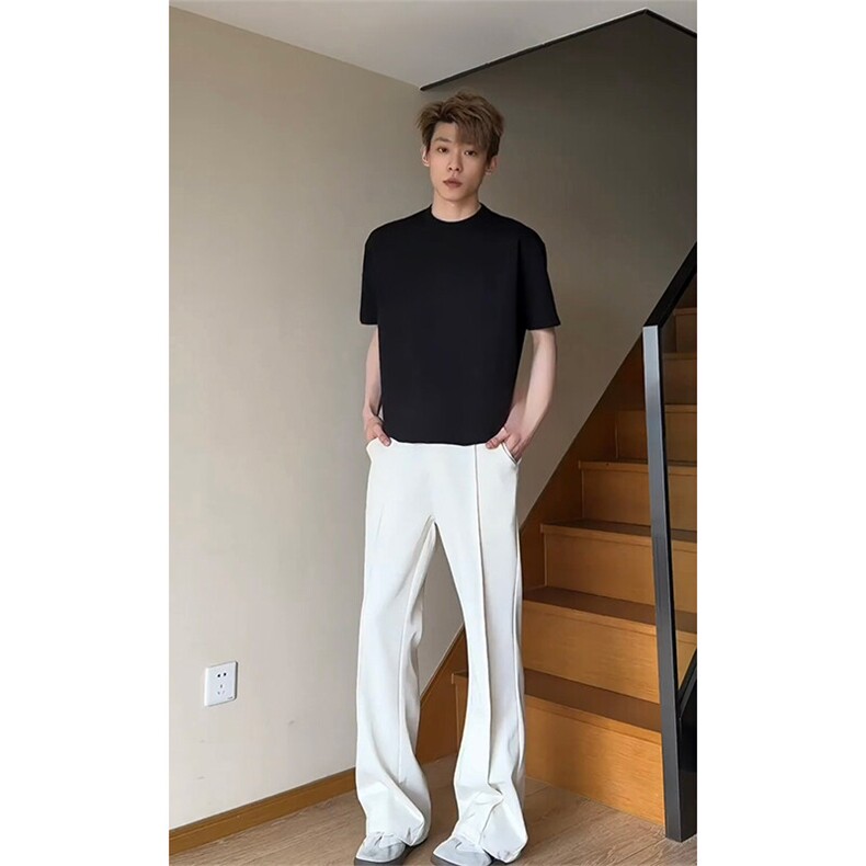 夏季美式cleanfit立褶微喇西裤男直筒垂坠感冰丝休闲裤K312-P42,男装西裤,星座1004-3