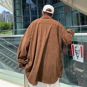 春夏装日系复古百搭灯芯绒工装衬衫男女生宽松长袖FA12P38图片