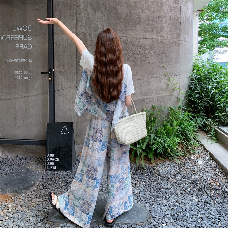 【新款现货】设计感假两件上衣+阔腿裤套装2C213-2501-P155-K228,女装套装/套裙,2C213