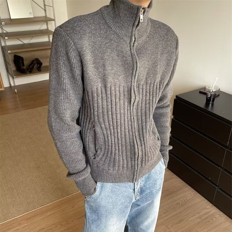 MY61-P632025翻领拉链纯色毛衣外套男冬季新款百搭高领慵懒风,男装针织衫/毛衣,电商B323A