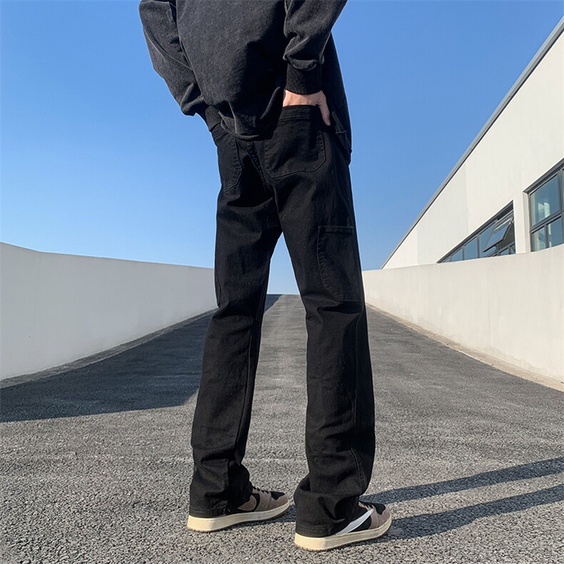 黑色修身微喇cleanfit牛仔裤男美式高街vibe潮牌直筒裤子夏季薄款,男装休闲裤,电商A063
