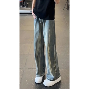 【现货】美式复古黑色解构渐变牛仔裤男直筒微喇裤 F447 P43图片