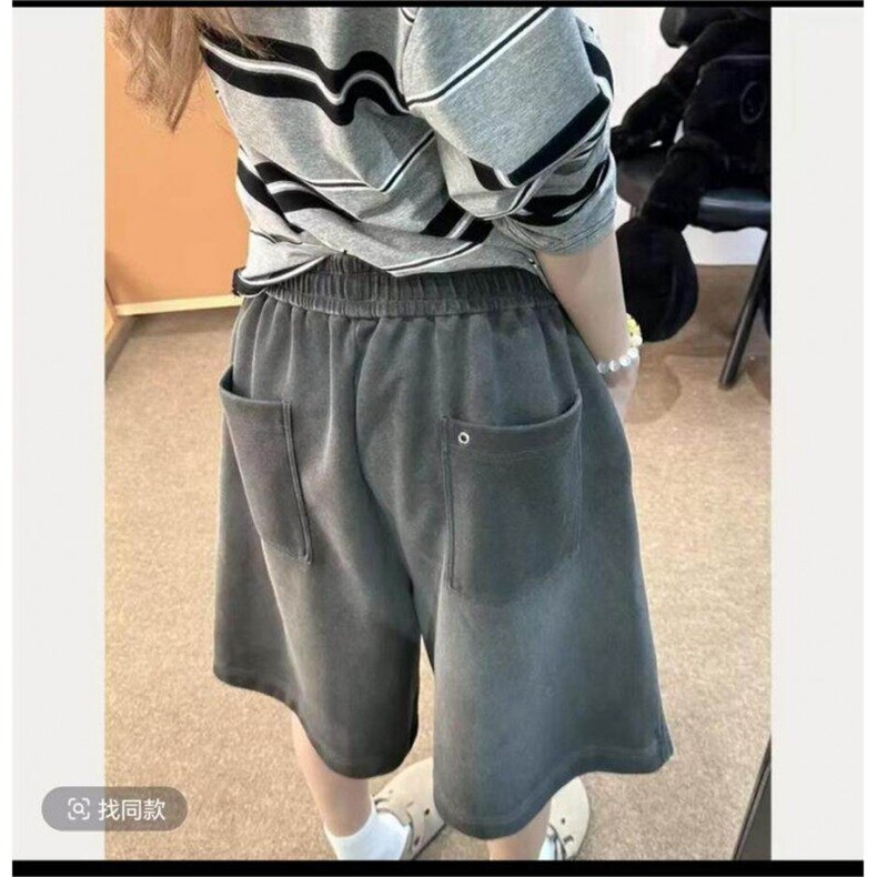 水洗做旧刺绣重磅短裤男款夏季大码运动五分裤子宽松阔腿休闲卫裤,男装牛仔裤,星座715-7