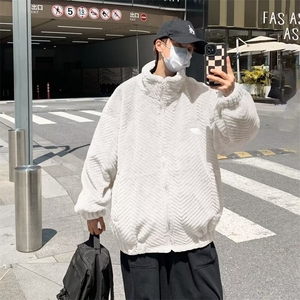暗纹立领羊羔毛棉衣男生冬季港风潮  HY92 P80图片