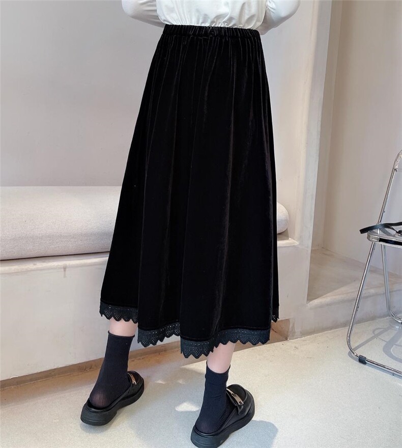 冬款丝绒伞裙松紧腰，其它，秀禾