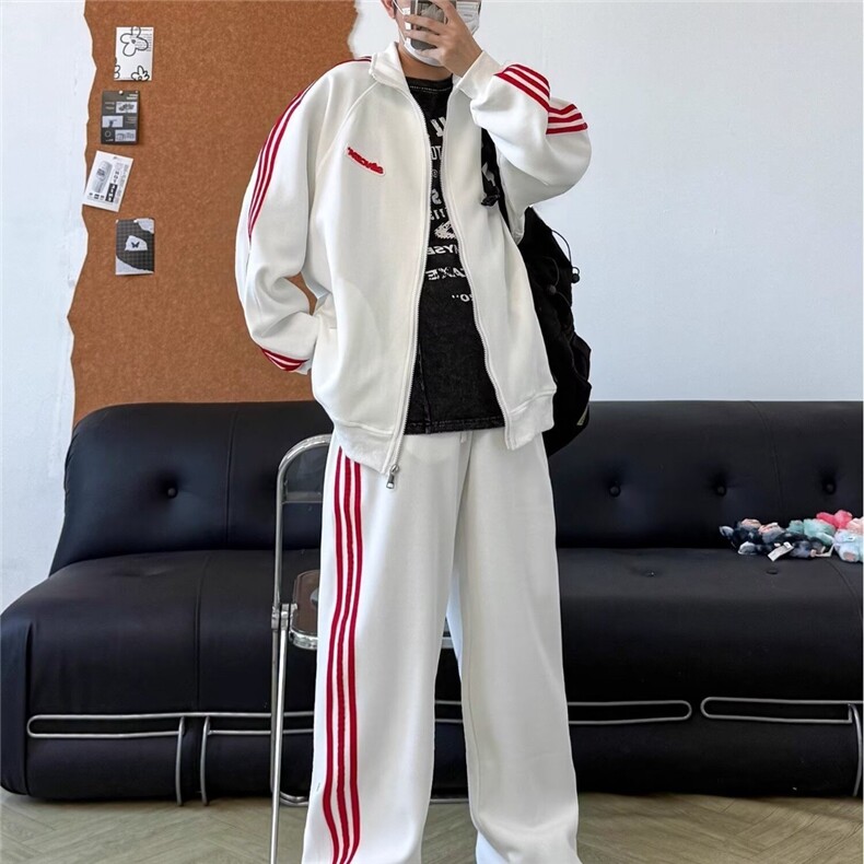 撞色开衫立领卫衣长裤男套装韩版宽松时尚炸街休闲运动两件套潮流,男装休闲套装,星座506A