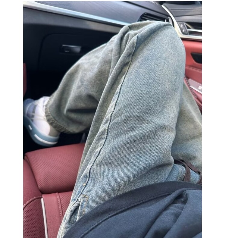 水洗做旧工装牛仔裤男痞帅炸街裤子潮牌抽绳牛仔长裤K7036-P48,男装牛仔裤,星座1001-1