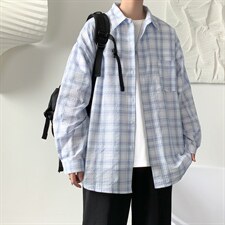 衬衫男2025年新秋季潮牌简约小格子外套休闲潮流男士衬衣CS703P45图片