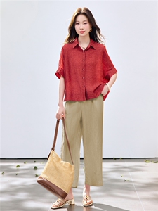 长期现货2026年夏季冰天丝时尚休闲两件套装提花衬衫休闲阔腿裤女图片